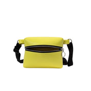 A girl wearing Zendigi Classic Yellow Zipack 100% vegan bag urban design made it TLV Tel aviv city