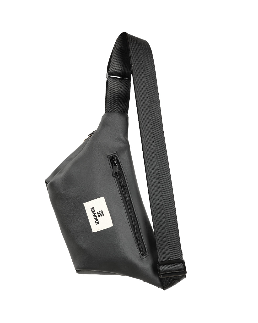 מבט אחורי על פאוץ׳ רובר שחור קלאסי, רוכסן אחורי לשליפה מהירה, רצועה שחורה נעימה ונוחה ולוגו בגב התיק.