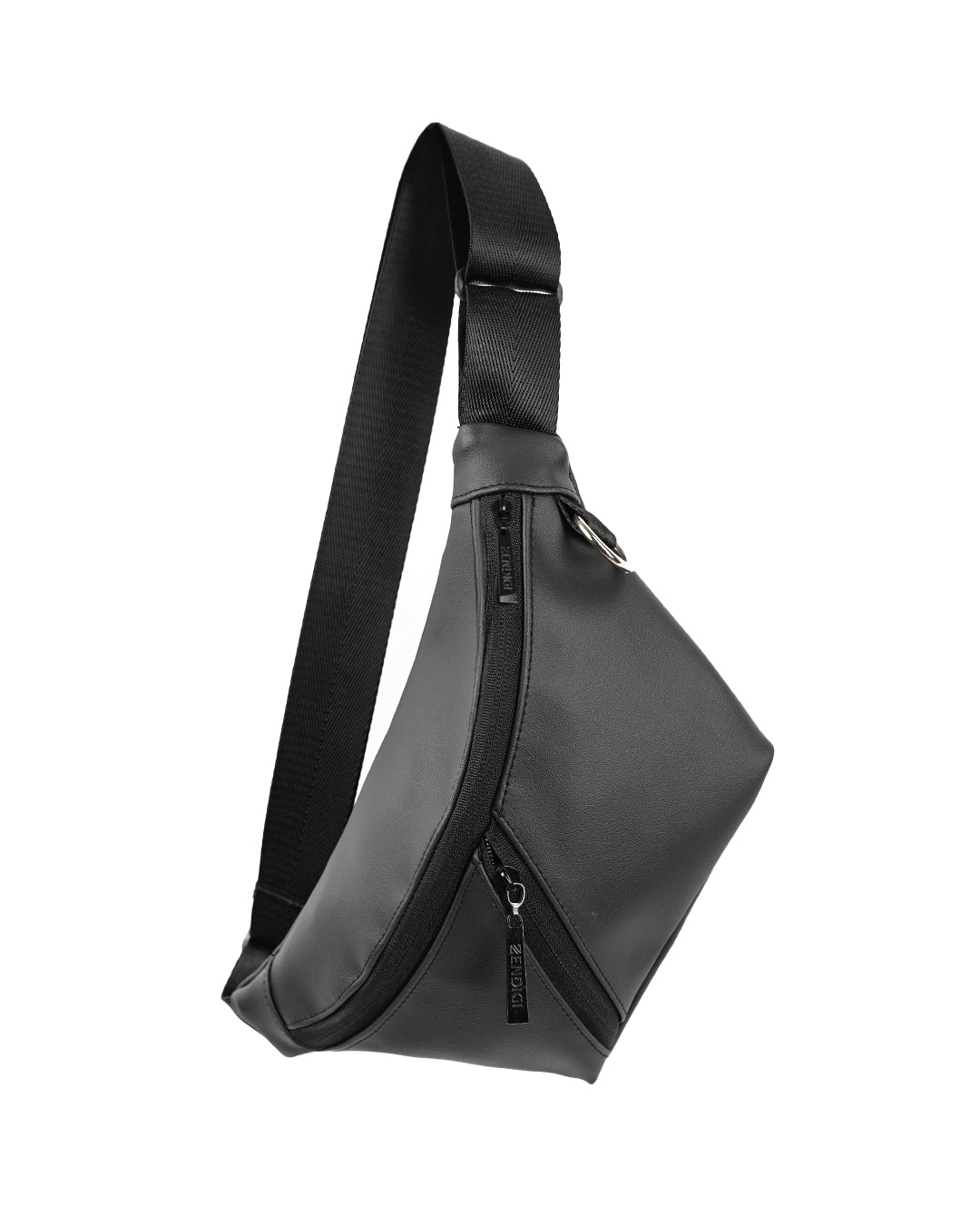 פאוץ׳ דמוי עור דגם רוב שחור קלאסי של zendigi , פאוץ׳ טבעוני נוח ופרקטי עם שלושה תאים.