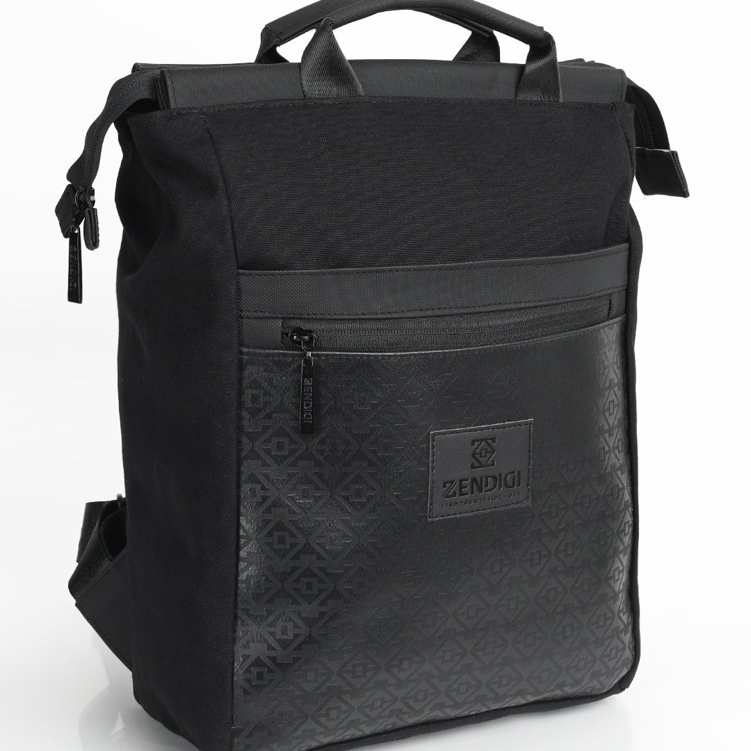 מילאנו תיק גב למחשב נייד עם תא מרופד ללפטופ, תיק לימודים, תיק למשרד, תיק גב טבעוני, תיק גב שחור טוטם, עם ידיות מוצג מהצד