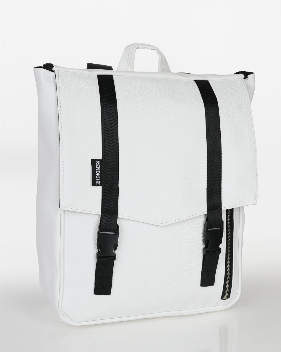 תיק גב טוקיו לבן קלאסי בזווית צד - תיק גב יוניסקס ללימודים עבודה ונסיעות, חלוקה חכמה ועיצוב מינימליסטי