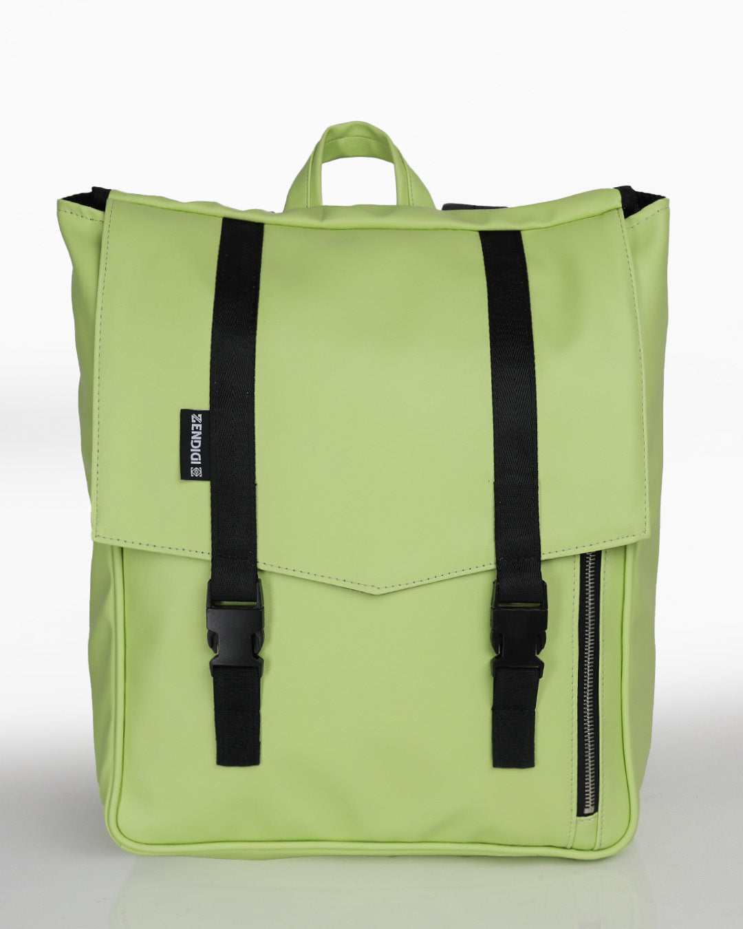 תיק גב טבעוני טוקיו ירוק ליים מבית ZENDIGI - עיצוב נקי וחכם עם רוכסן צדדי נגיש, תא למחשב נייד ותאים פנימיים מאורגנים. מושלם לסטודנטים, לעבודה או לנסיעות.