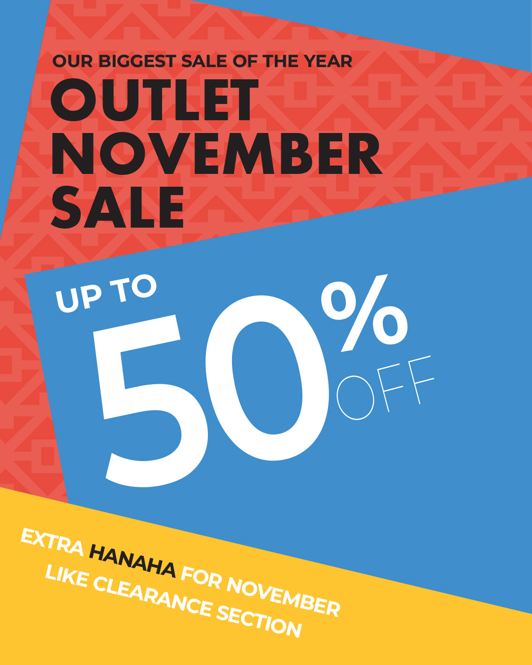 Promotional poster for Outlet November Sale with colorful design and text.