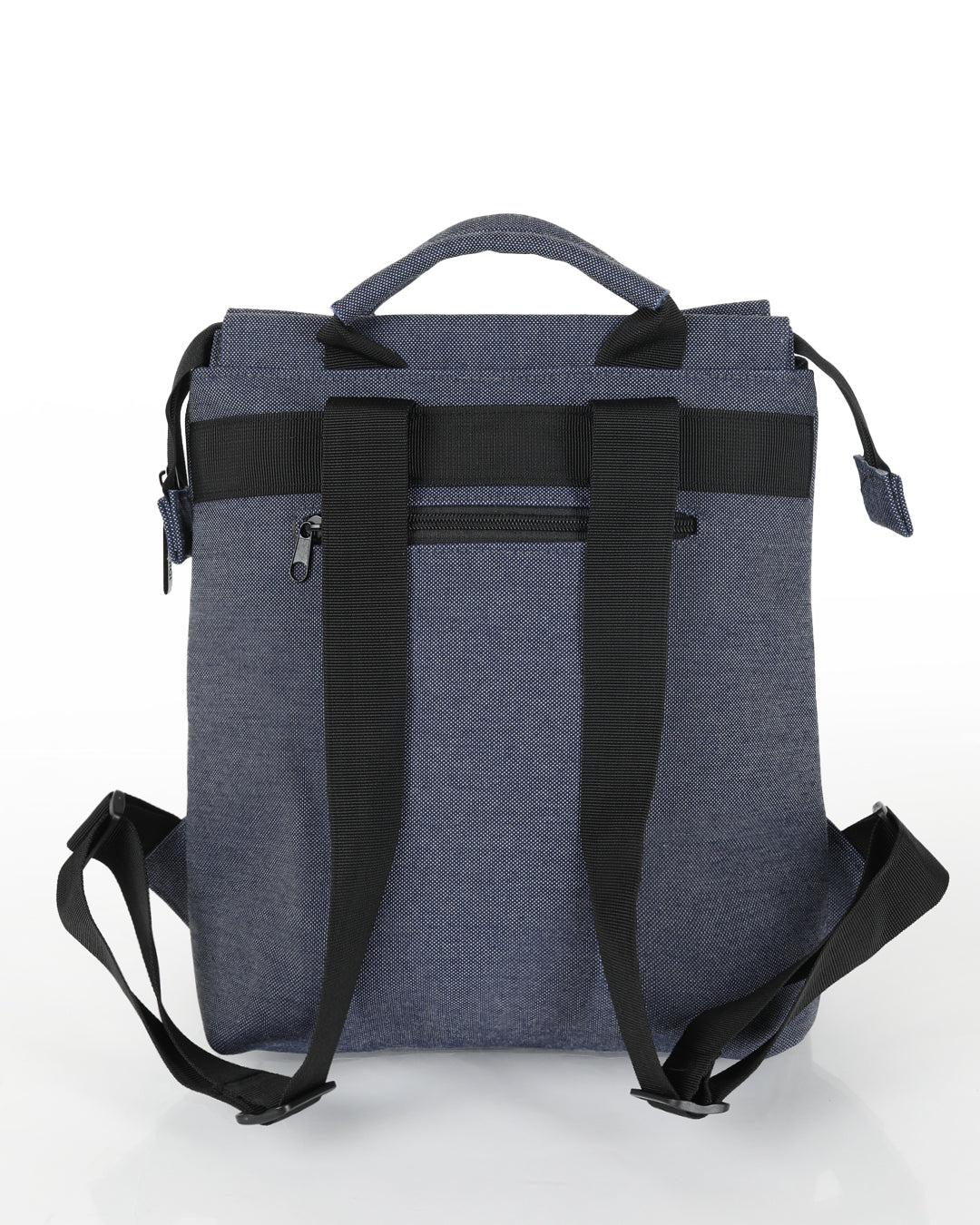 מבט אחורי על תיק ברלין ג׳ינס עם תא נסתר לחפצים אישיים, רצועות מתכווננות וידיות אחיזה נוחות לנשיאה.