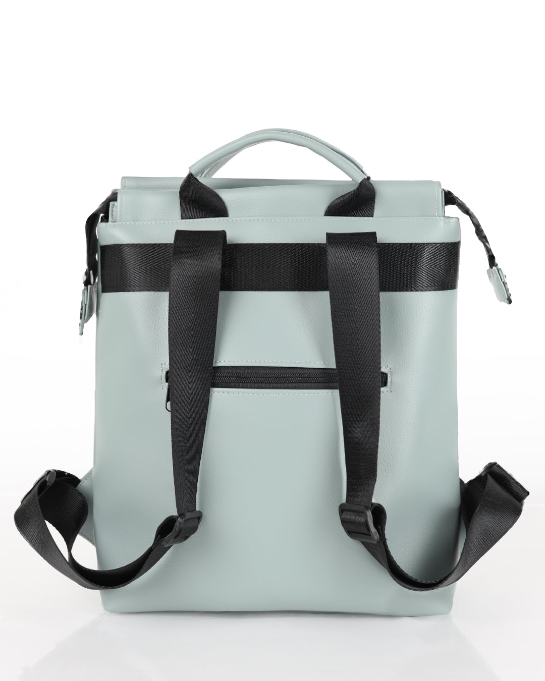 מבט אחורי על תיק ברלין מנטה עם תא נסתר לחפצים אישיים, רצועות מתכווננות וידיות אחיזה נוחות לנשיאה.