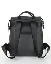 מבט אחורי על תיק ברלין שחור קלאסי עם תא נסתר לחפצים אישיים, רצועות מתכווננות וידיות אחיזה נוחות לנשיאה.