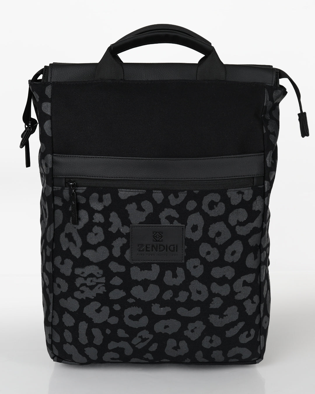 מבט פרונטלי לתיק מילאנו שחור מנומר, תיק גב למחשב נייד 16 אינץ׳, לעבודה וללימודים.