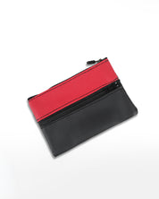 ארנק טבעוני קטן דאבל ביג׳י שחור ואדום, תא אחד לכרטיסי אשראי ומזומן ותא קטן למטבעות 