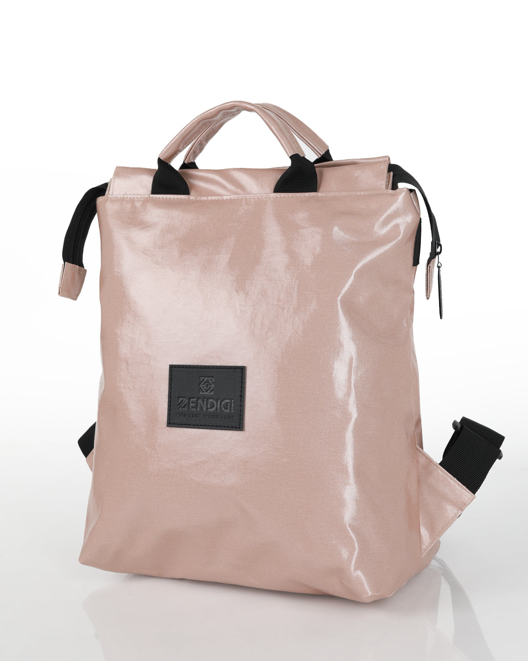 תיק גב ברלין ורוד מבריק של זנדיגי - עיצוב יוניסקס אורבני בצבע אפור ג'ינס, מבט מהצד