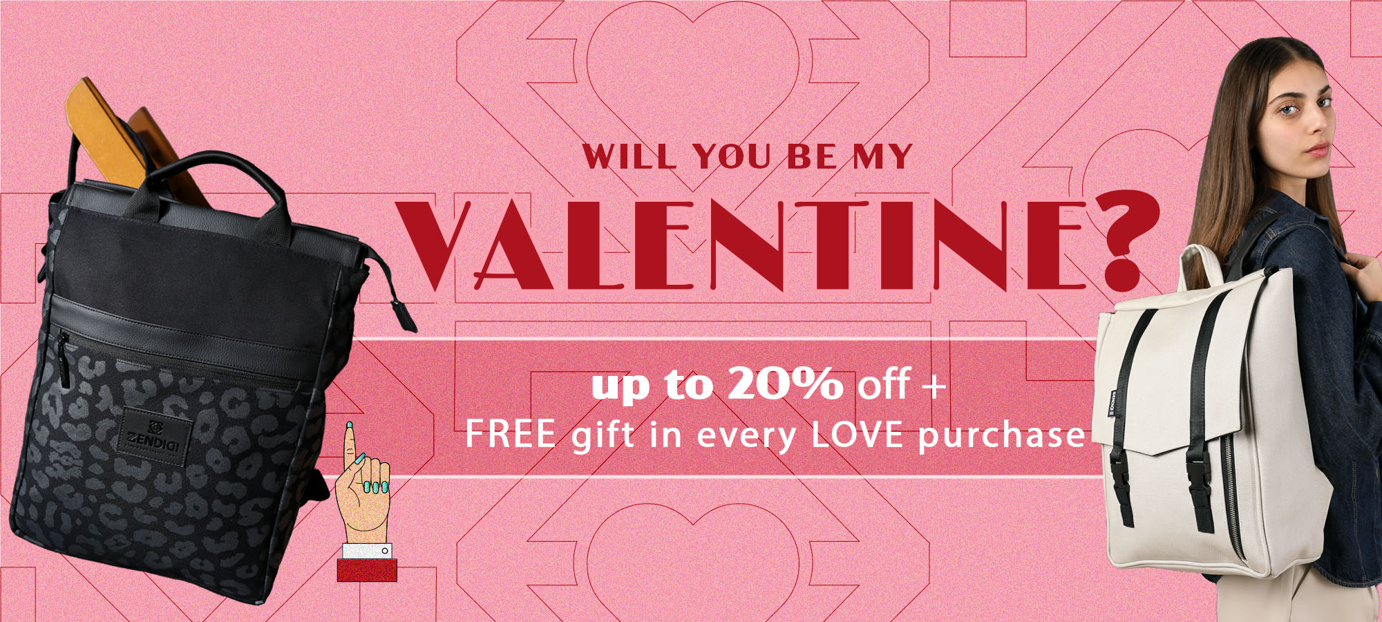 תיקים בהנחה מיוחדת לולנטיין, סייל אהבה של עד 20% הנחה ומתנה בכל רכישה.